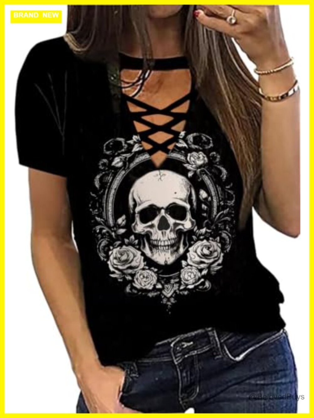 Cotton Blend Floral Graphic V-Neck Short Sleeve Women's Tee Casual Vacation Top